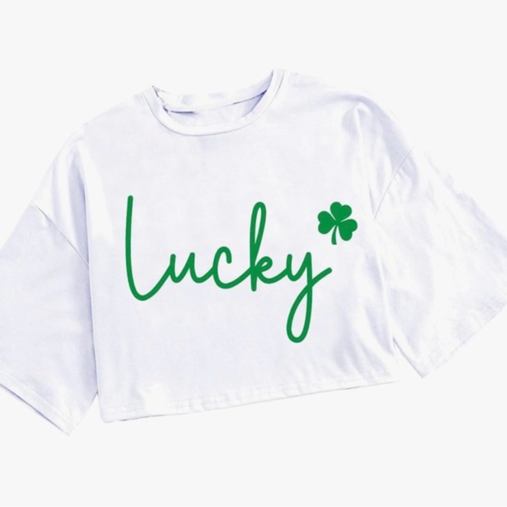 St Patrick’s Day White sweatshirt with Green 'Lucky' print St. Patrick’s Day